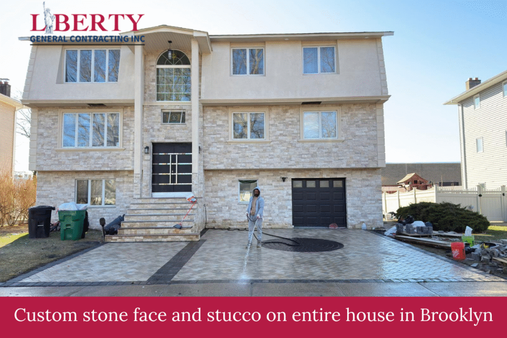 Custom stone face and stucco on entire house in Brooklyn
